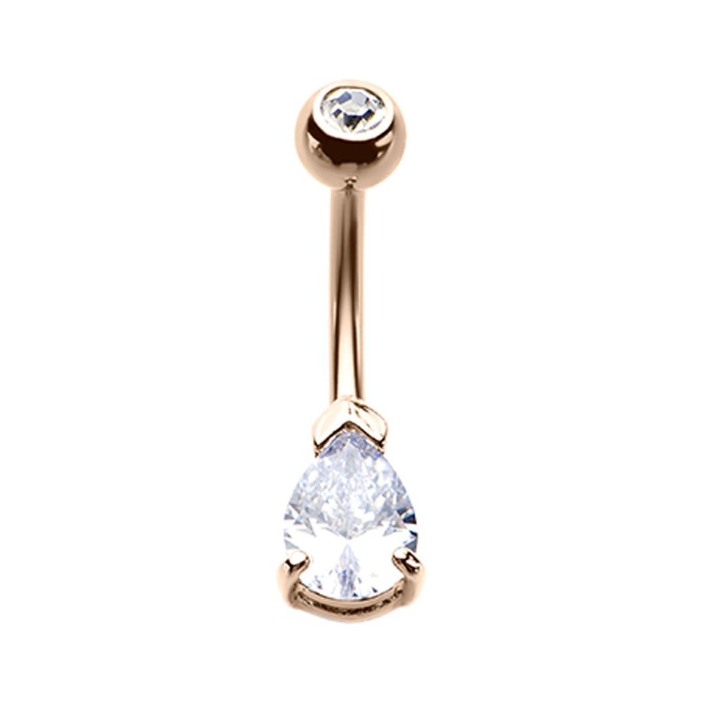 Rose Gold Classic Teardrop Sparkle Gem Belly Button Ring
